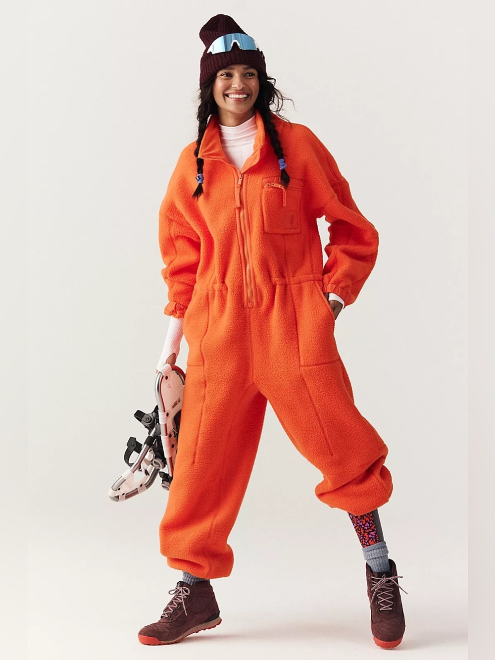 Free People Hit The Slopes Fleece Jumpsuit Zip Front Manderin Red
Orange Sz XS,M